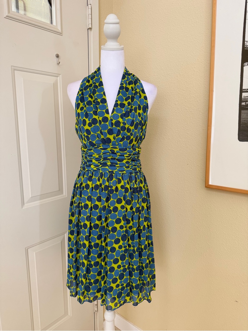 Marc New York Polka Dot Dress in Lime Green and Blue Size Small